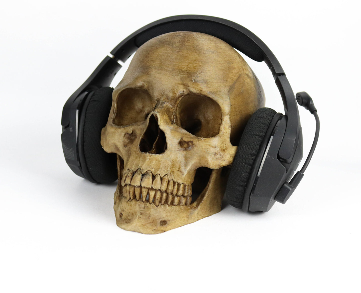 Aged Human Skull Headphone Holder, Skull Horror Decor Headphone stand
