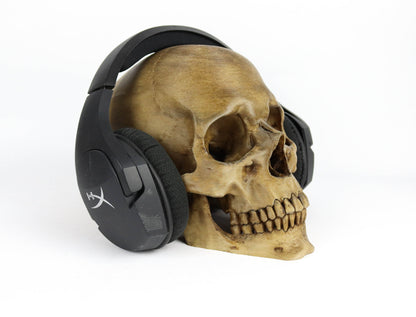 Aged Human Skull Decor, Lifesize Horror Prop, Headphone Holder Decoration